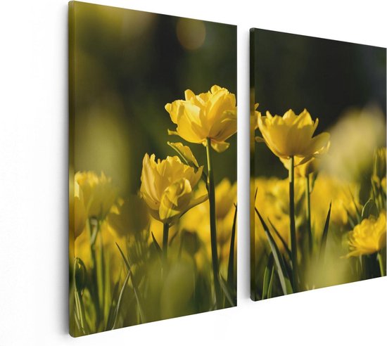 Artaza - Peinture sur toile Diptyque - Tulipes jaunes - Fleurs - 80x60 - Photo sur toile - Impression sur toile