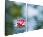 Artaza Canvas Schilderij Tweeluik Roze Lotusbloem Op Het Water - 120x80 - Foto Op Canvas - Canvas Print