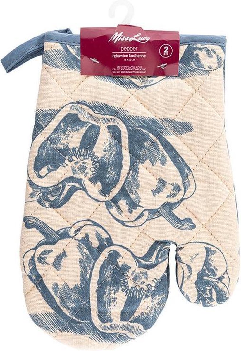 Miss Lucy Pepper set van 2 ovenwanten - Ovenhandschoenen - Keuken textiel - Keukenhandschoen - Zalm/Blauw