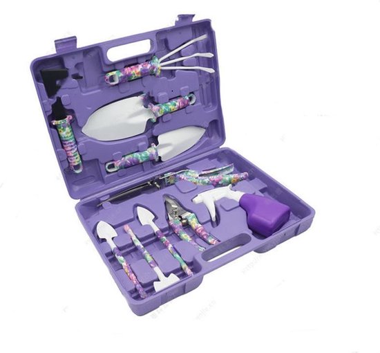 10-Delige Tuingereedschap set met Paarse Bloemenprint en Ergonomisch Handvat van Kinzo Garden — afbeelding 3