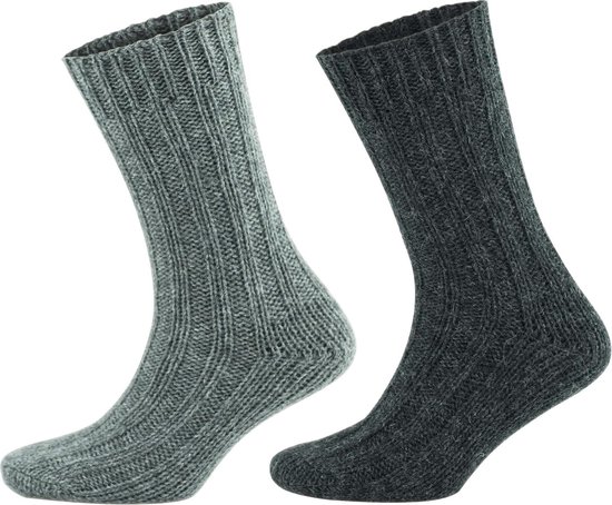 4 paar-Alpaca Sokken-GoWith-dames en heren-gezellige wollen sokken-gemaakt van extra dik alpaca garen-gebreide sokken voor heren en dames-valentijn cadeau-maat: 43-46-grijs en antraciet