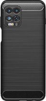 Shop4 - Motorola Moto G100 Hoesje - Zachte Back Case Brushed Carbon Zwart