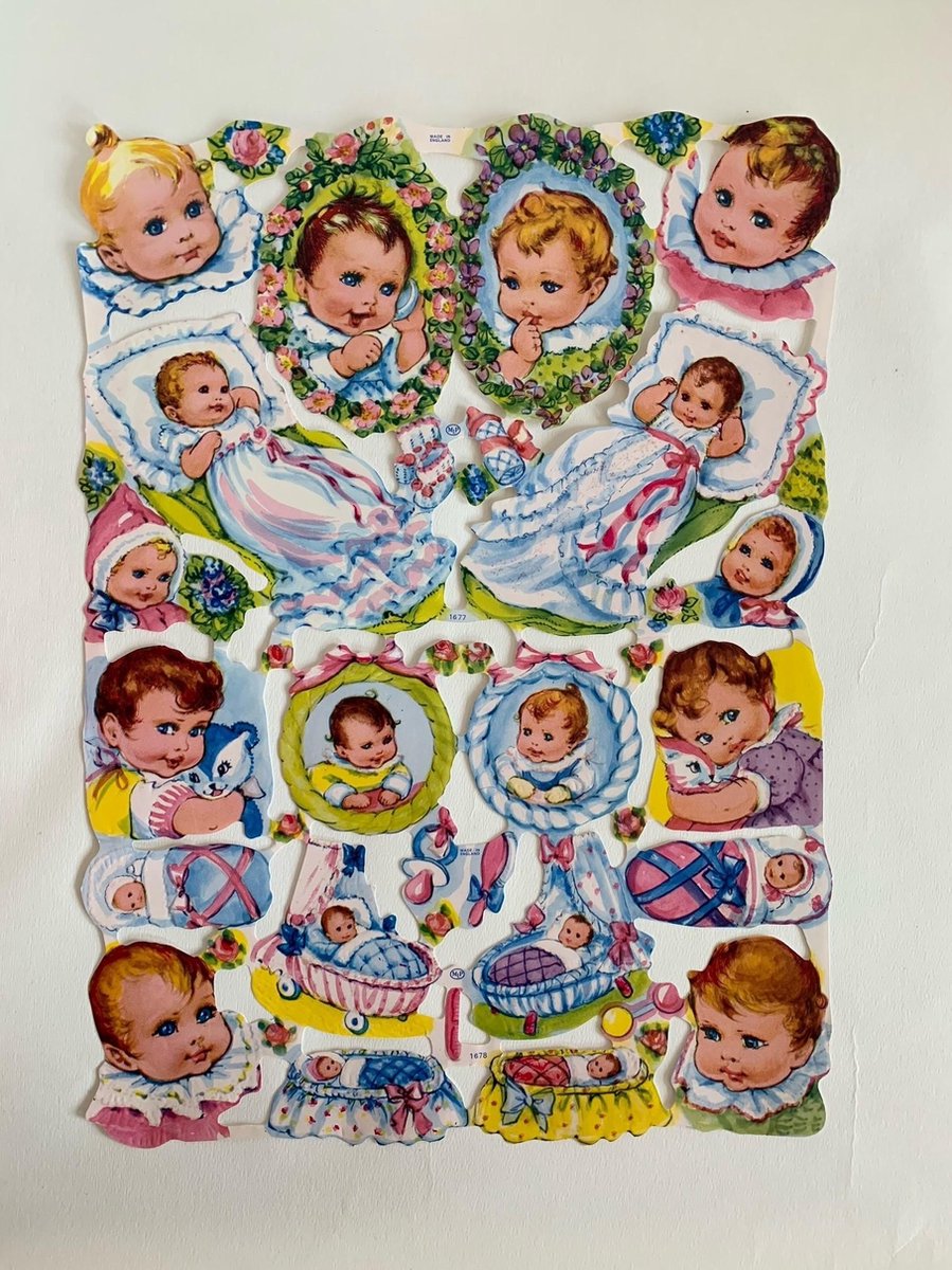 Vintage Reliëf Gestanste Schrootreliëfs Decoupage (Baby)(A4)(18stuks)
