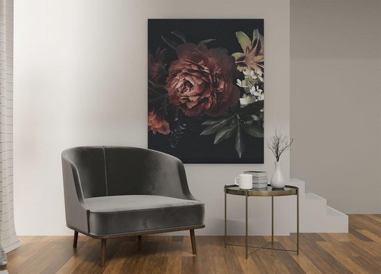 Artaza - Peinture sur toile - Fleurs sur fond Zwart - 80 x 100 - Groot - Photo sur toile - Impression sur toile