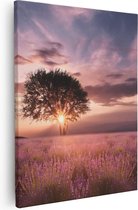 Artaza - Peinture Sur Toile - Champ De Fleurs Avec Lavande Au Coucher Du Soleil - 80x100 - Groot - Photo Sur Toile - Impression Sur Toile