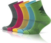 Kleurrijke bamboe crew sokken | GoWith 5 paar Sport Quarter-sokken voor heren | Rennen Sokken | Cadeau voor mannen |maat: 40-44 | 3209 met groen