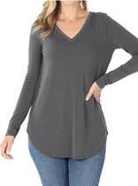 ZENANA | Premium V-hals Top | Ash Grey | EXTRA-LARGE