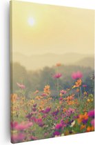 Artaza Canvas Schilderij Bloemenveld Met Kosmos - Zonsondergang - 40x50 - Foto Op Canvas - Canvas Print