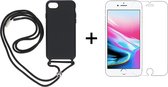iPhone 7/8/SE 2020 hoesje met koord zwart siliconen case - 1x iPhone 7/8/SE 2020 screenprotector