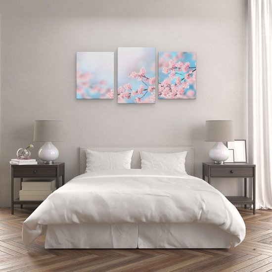Artaza - Triptyque de peinture sur toile - Fleurs roses en Fleurs - 120x60 - Photo sur toile - Impression sur toile