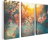 Artaza - Triptyque de peinture sur toile - Arbre en fleurs au coucher du soleil - Bloem - 120x80 - Photo sur toile - Impression sur toile