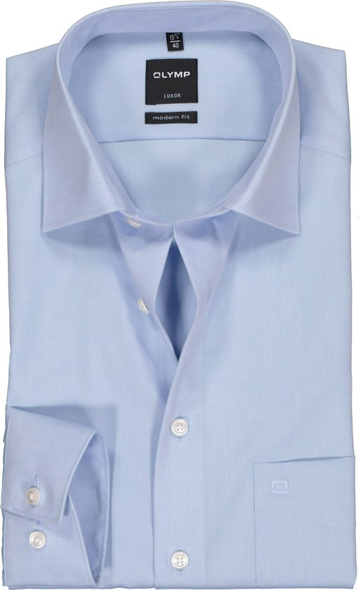 OLYMP Luxor modern fit overhemd - mouwlengte 7 - lichtblauw - Strijkvrij - Boordmaat: 48