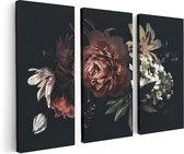 Artaza Canvas Schilderij Drieluik Bloemen Op Een Zwart Achtergrond - 120x80 - Foto Op Canvas - Canvas Print