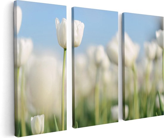 Artaza Canvas Schilderij Drieluik Witte Tulpen - Bloemen - 120x80 - Foto Op Canvas - Canvas Print