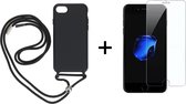 iPhone 6/6S Plus hoesje met koord zwart siliconen case - 1x iPhone 6/6S Plus screenprotector