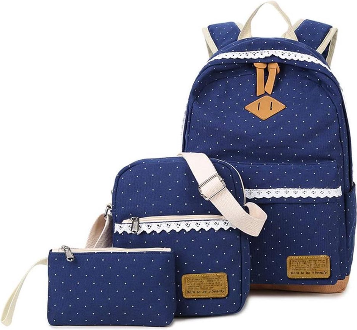 3-delige set voor school / rugzak - schoudertasje - etui/portmonnee / met lapotopvak 15.6 inch / blauw