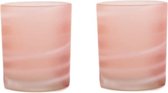 Theelichthouder glas - 2 stuks - roze - Ø7x8cm