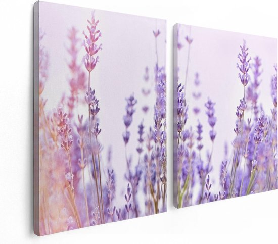 Artaza Canvas Schilderij Tweeluik Paarse Lavendel Bloemen  - 120x80 - Foto Op Canvas - Canvas Print