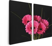 Artaza Canvas Schilderij Tweeluik Roze Gerbera Bloemen - 80x60 - Foto Op Canvas - Canvas Print