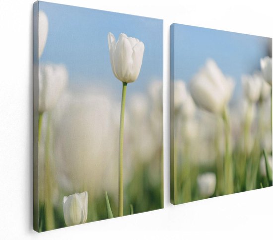 Artaza Canvas Schilderij Tweeluik Witte Tulpen - Bloemen - 120x80 - Foto Op Canvas - Canvas Print