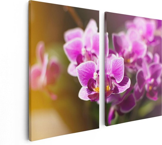 Artaza Canvas Schilderij Tweeluik Paarse Orchidee Bloemen - 80x60 - Foto Op Canvas - Canvas Print