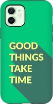 Apple iPhone 12 Mini Telefoonhoesje - Extra Stevig Hoesje - 2 lagen bescherming - Met Quote - Good Things - Groen