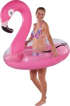 Speelgoed flamingo opblaasfiguur - met veren - 120 cm - roze - zwemring / zwemband