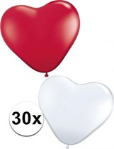 Hartjes ballonnen rood en wit 30 st