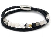 Wikkelarmband- 43 cm-echt leer-zwart-met kralen-Musthaves