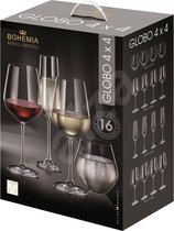 Bohemia Royal Crystal - Wijnglazen set Globo 4x4 - 4x 600ml rode wijn - 4x 490ml witte wijn - 4x 210ml flute - 4x 500ml waterglas