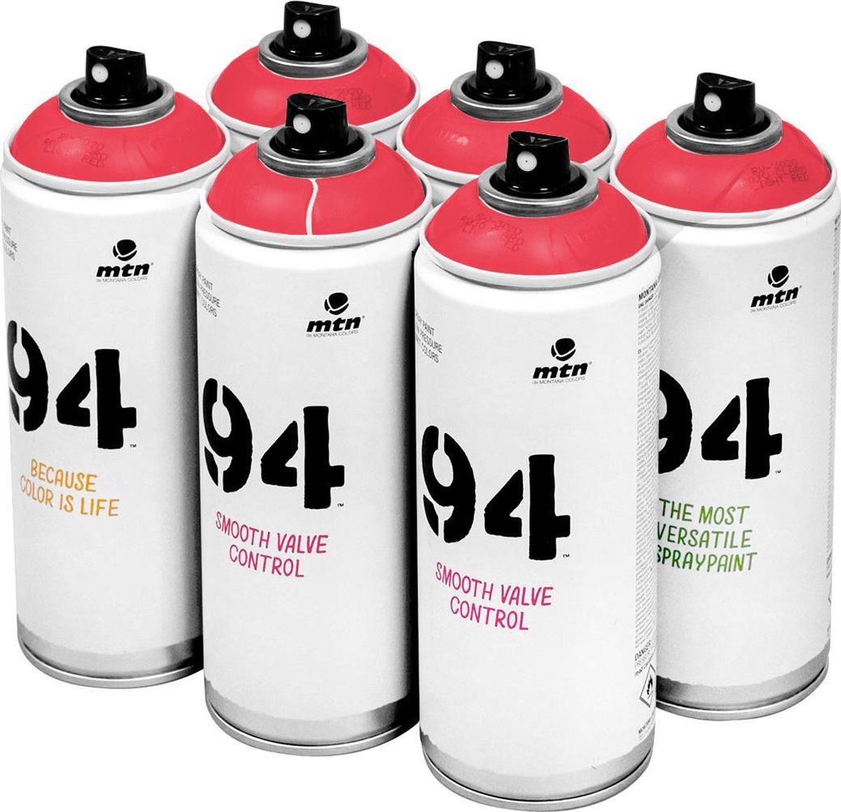 MTN 94 Fluorescent Red - rode spuitverf - 6 stuks - 400ml lage druk en matte afwerking