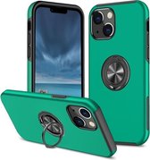 PC + TPU schokbestendige magnetische beschermhoes met onzichtbare ringhouder voor iPhone 13 mini (donkergroen)