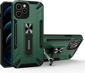 War-god Armor TPU + PC Schokbestendige magnetische beschermhoes met opvouwbare houder voor iPhone 11 Pro Max (diepgroen)