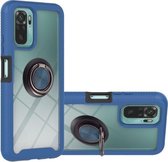 Voor Geschikt voor Xiaomi Redmi Note 10 Sterrenhemel Effen Kleur Serie Schokbestendige PC + TPU Beschermhoes met Ring Houder & Magnetische Functie (Blauw)