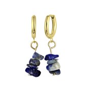 Lucardi - Dames Goldplated oorbellen met lapis lazuli - Oorbellen - Cadeau - Staal - Goudkleurig