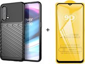 Silicone gel zwart hoesje OnePlus Nord CE 5G met full cover glas screenprotector