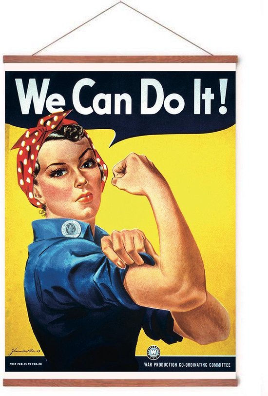 Poster In Posterhanger - We Can Do It - Kader Hout - Tweede Wereldoorlog - 70x50 cm - Ophangsysteem