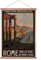 Poster In Posterhanger - Vintage Reisposter - Kader Hout - Rome, Parijs & Lyon - 70x50 cm - Ophangsysteem