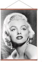 Poster In Posterhanger - Marilyn Monroe - Kader Hout - Zwart/Wit - 70x50 cm - Ophangsysteem