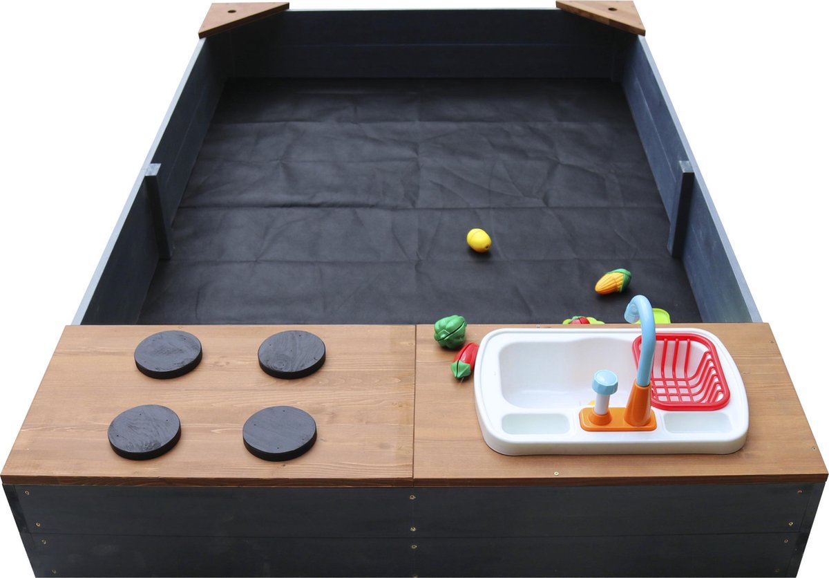 AXI Kelly Zandbak met Speelkeuken Antraciet/bruin - Wastafel incl. 17-delige accessoire-set - Inclusief afdekzeil en gronddoek — afbeelding 13