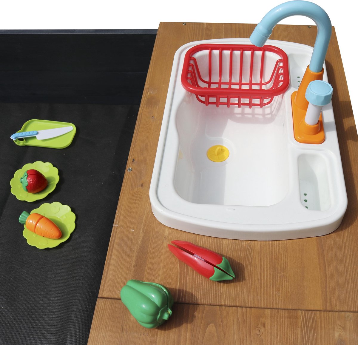 AXI Kelly Zandbak met Speelkeuken Antraciet/bruin - Wastafel incl. 17-delige accessoire-set - Inclusief afdekzeil en gronddoek — afbeelding 5