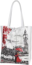 AmbraModa GL032 - Italiaanse shopper, schoudertas, handtas met binnentasje gemaakt van gekorreld rundleer - Big Ben print