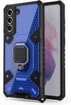 Voor Samsung Galaxy S21 FE Space PC + TPU-ringhouder beschermhoes (blauw)