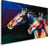 Schilderij - Kleurrijke paarden,  print op canvas, wanddecoratie
