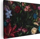 Artaza Canvas Schilderij Kleurrijke Bloemen Met Groene Bladeren - 80x60 - Foto Op Canvas - Canvas Print
