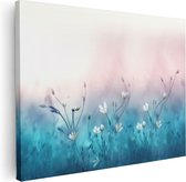 Artaza Canvas Schilderij Witte Bloemen Op Een Blauw Achtergrond - 40x30 - Klein - Foto Op Canvas - Canvas Print