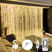 Lichtgordijn - Kerstverlichting - Met Afstandsbediening - LED Gordijn - Sfeer Verlichting - 300 LED's - 3x3 Meter - Wit - Warm Wit