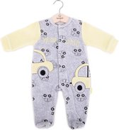 Babybol pyjama, boxpakje grijs, geel met auto fluweel maat 56 ( 1 maand)