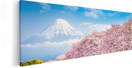 Artaza Canvas Schilderij Roze Bloesembomen Bij De Fuji Berg - 120x40 - Groot - Foto Op Canvas - Canvas Print