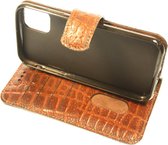 Made-NL Handgemaakte Samsung Galaxy A51 book case stug rebuuste bruin croco print leer hoesje